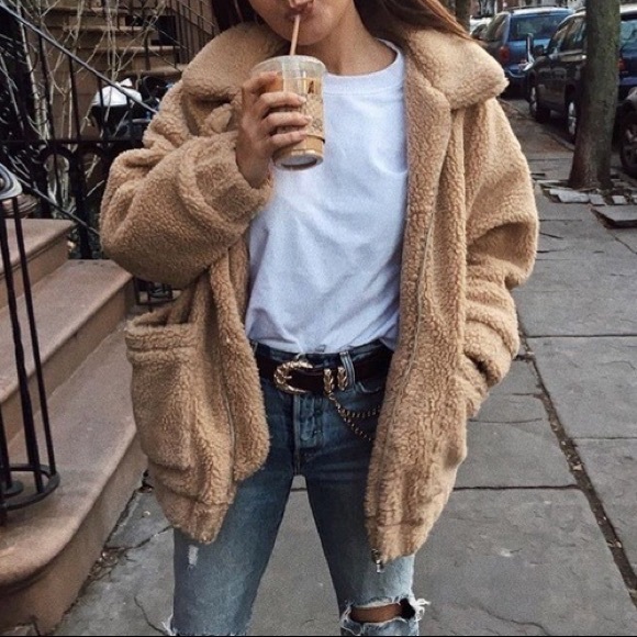 Princess Polly Oversized Tan Zip Up Teddy Coat Blogger Fav - Picture 5 of 13